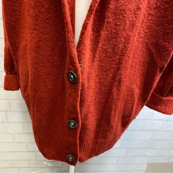 Free People Eucalyptus Wool Blend Cardigan Brick Red Heather XS OVERSIZED - Picture 9 of 16